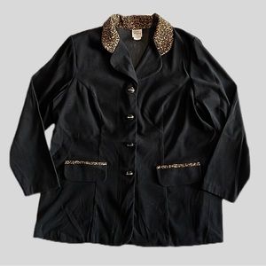Giorgio Fiorline Vintage Black Button Down Dress Shirt Cheetah Print plus sz 16
